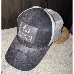 Realtree Fishing Trucker Hat Mesh Back OSFM Black Gray Camo Pattern Textured